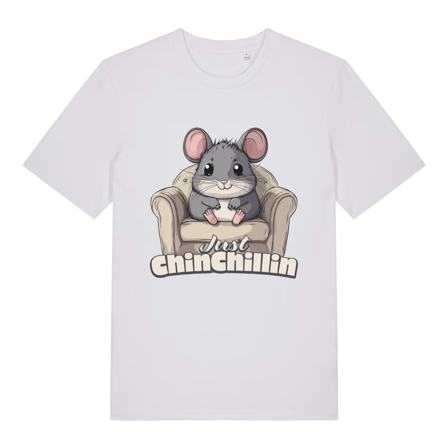 White Chinchillin T-shirt flat lay displaying witty chinchilla chill pun on premium tee