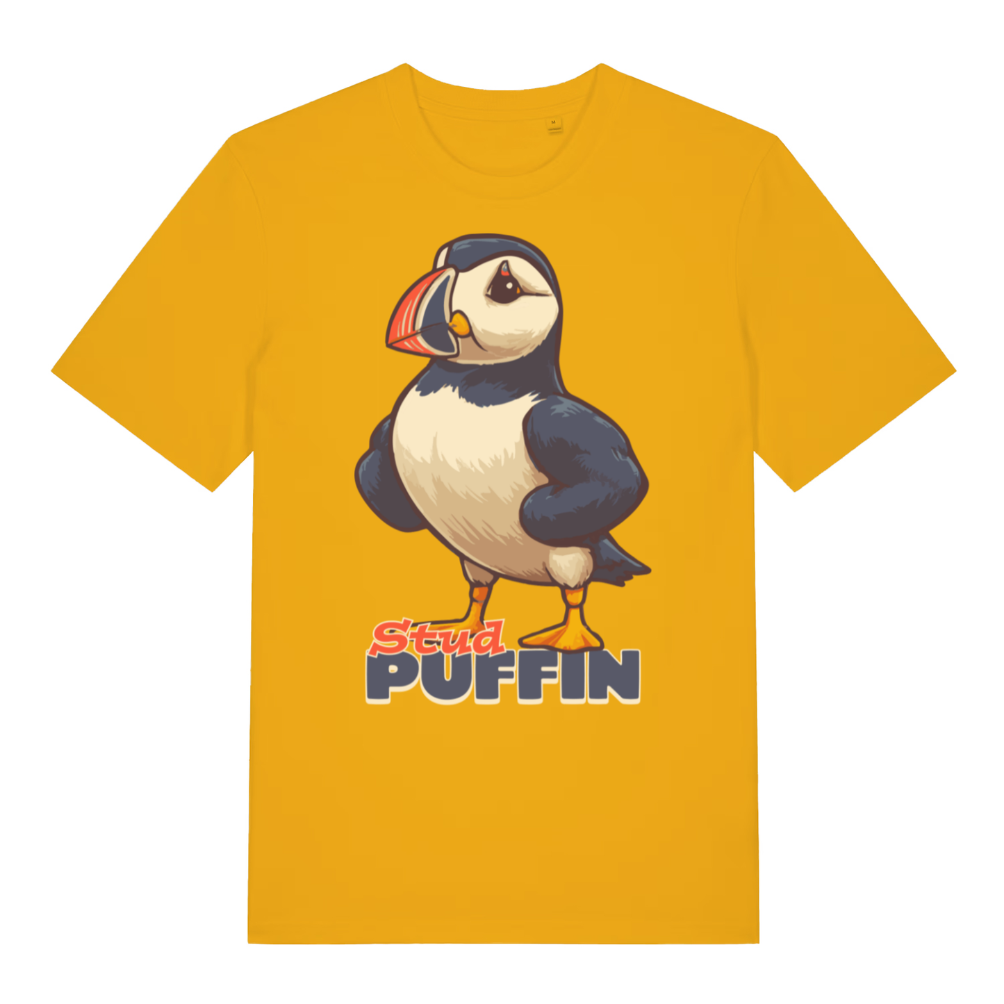 Yellow Stud Puffin funny graphic t-shirt featuring ultimate animal pun