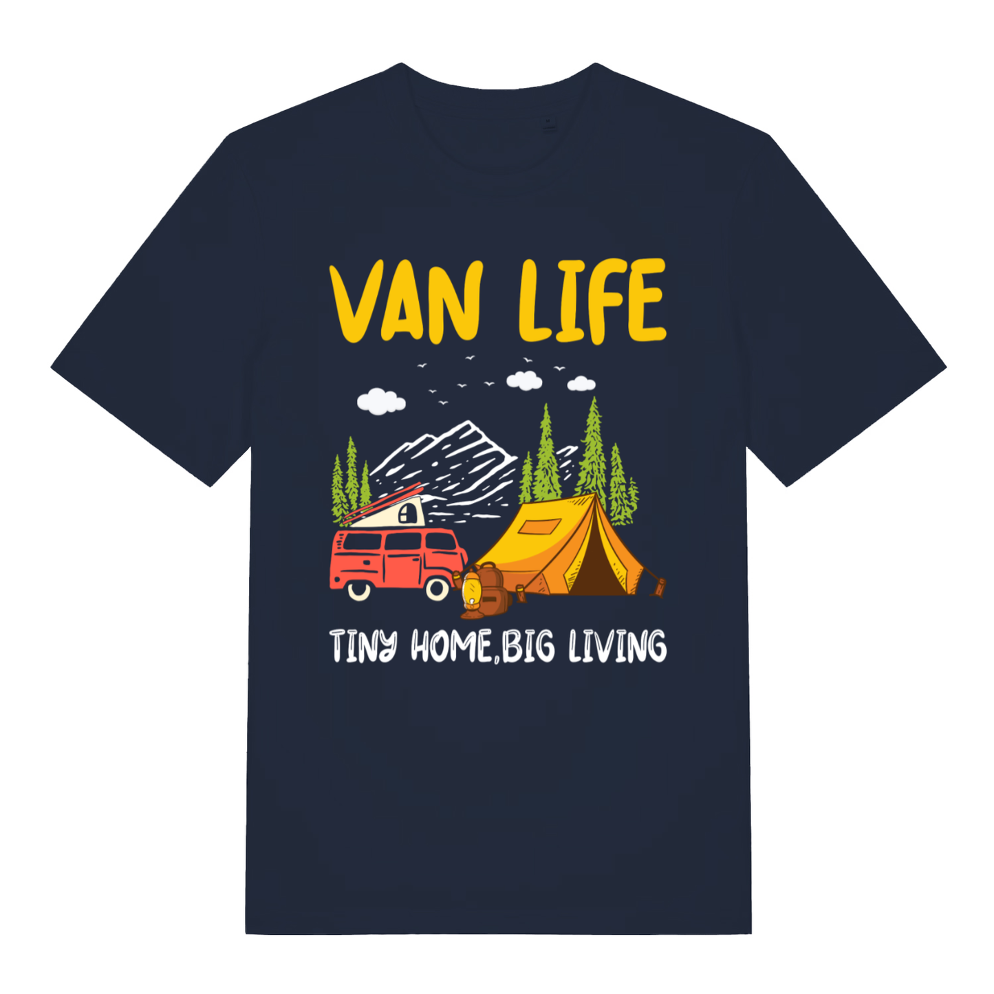 Navy Van Life men’s funny graphic t-shirt with cheeky tiny home big living design