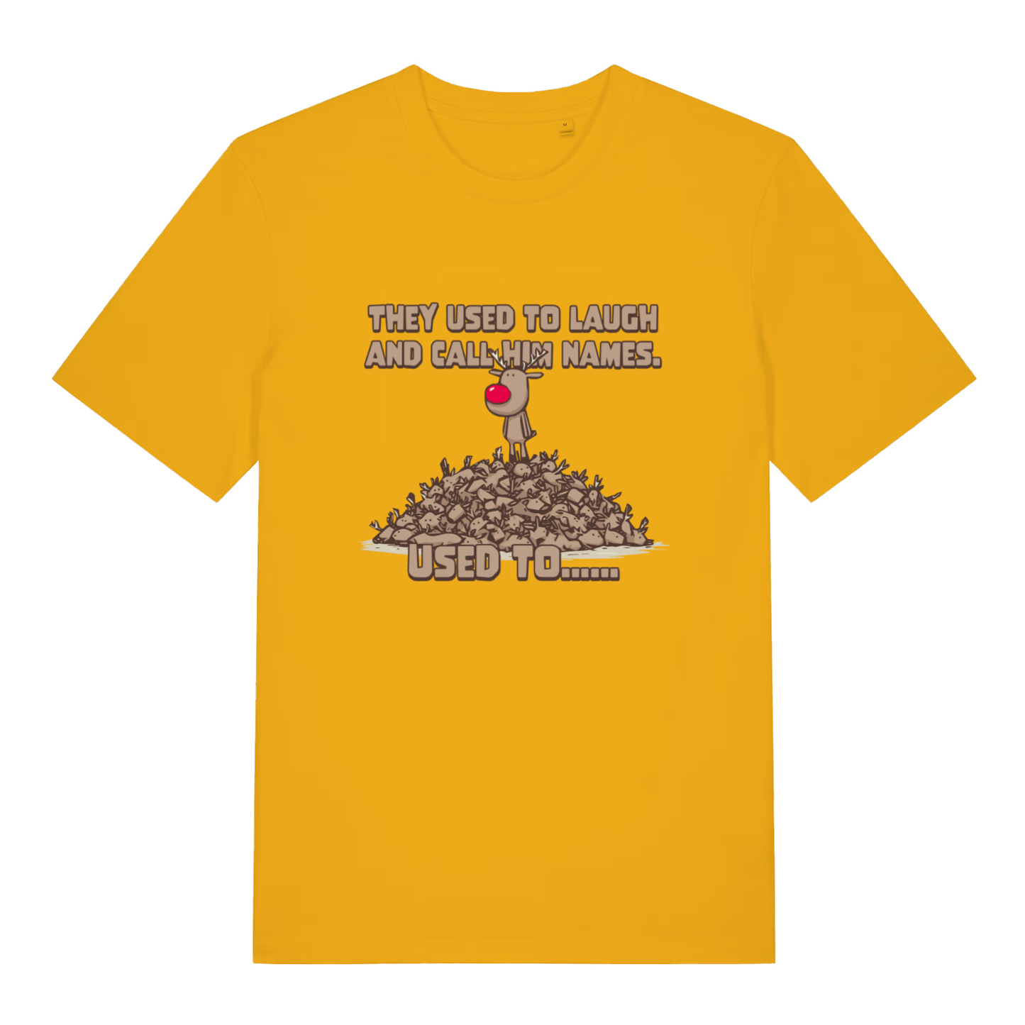 Yellow Used To Laugh men’s funny Christmas t-shirt featuring ultimate dark Christmas banter print