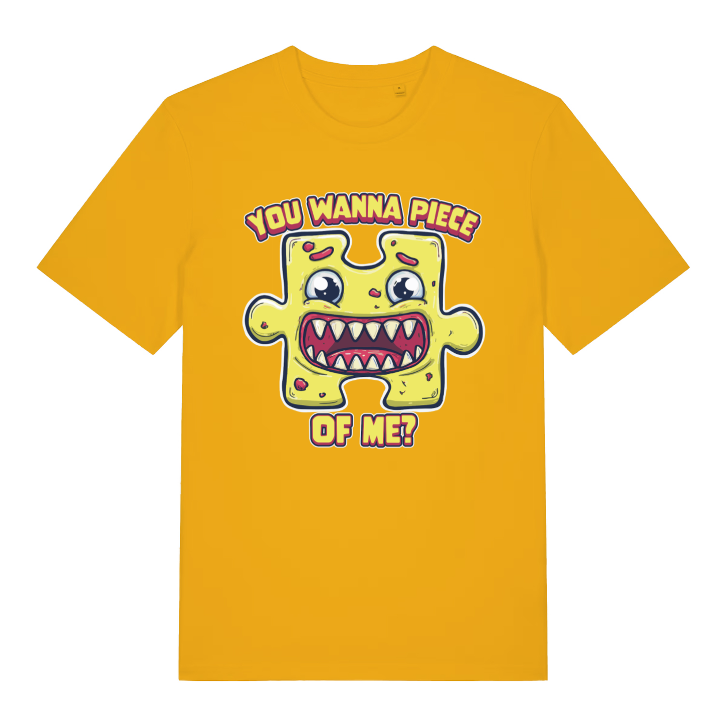Yellow Wanna Piece men’s funny graphic t-shirt with witty you wanna piece of me design