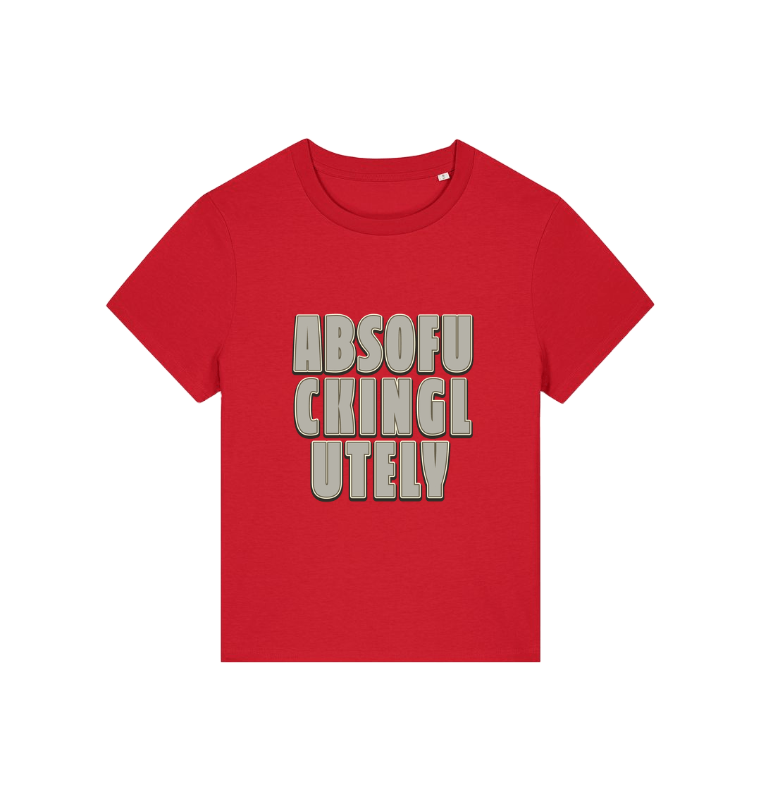 red women's funny slogan t-shirt with 'absofuckinglutely'
