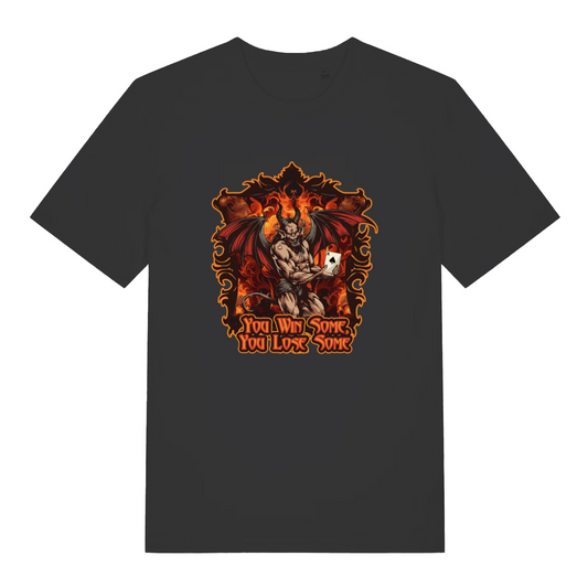 black women's music t-shirt with the graphic of a devil holding a playing card and the slogan 'you win some you lose some'