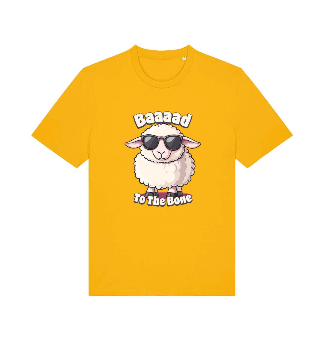 Yellow animal tee with the graphic of a sheep