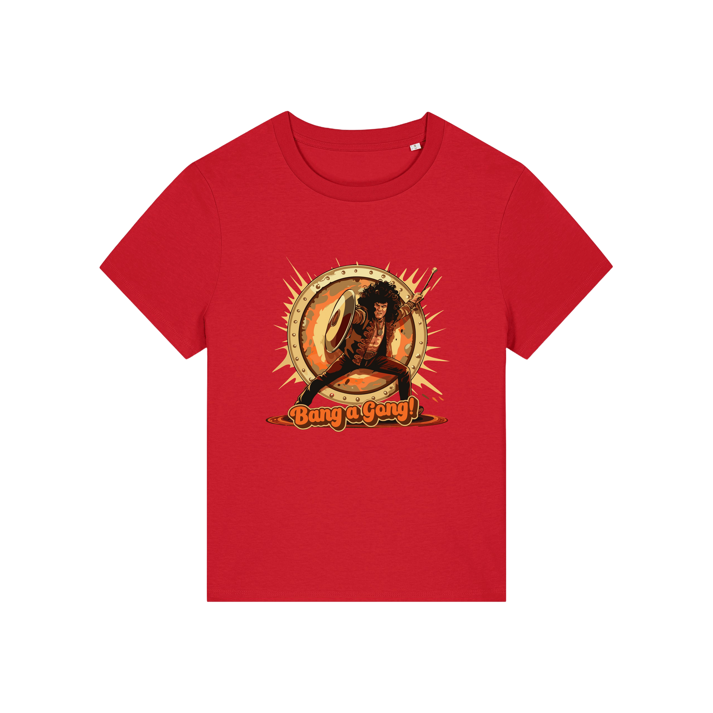 red music t-shirt with the graphic of a man and the slogan 'bang a gong' inspired by an iconic 1970's band