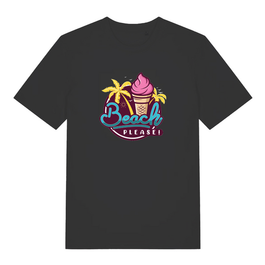 Black women's graphic t-shirt with ice cream cone and palm tree design on a white background