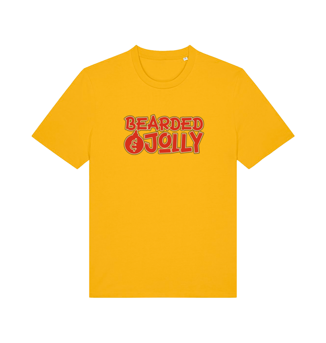 yellow christmas t-shirt with 'Bearded Jolly' text
