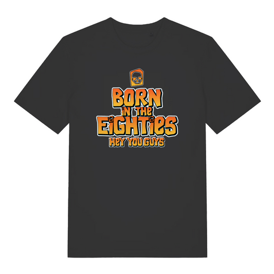 black women's geek t-shirt with the slogan 'born in the eighties hey you guys'