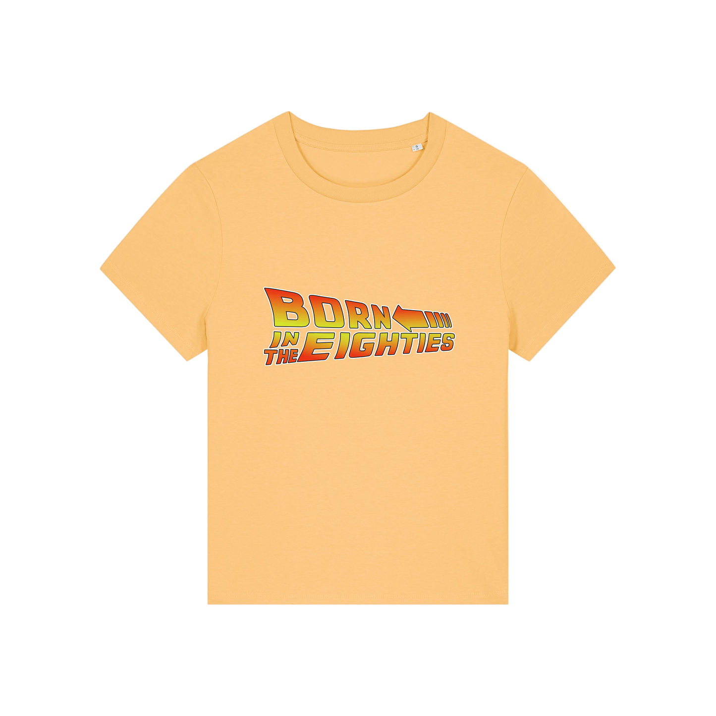 yellow geek tee with the slogan 'born in the eighties'