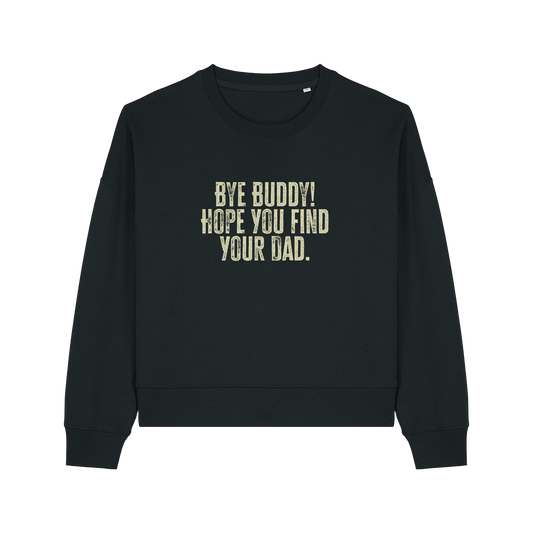 black christmas jumper with the slogan 'by buddy hope you find your dad'
