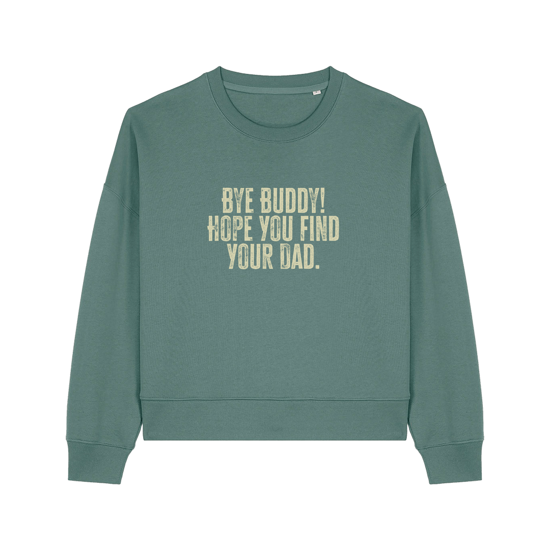 green christmas jumper with the slogan 'by buddy hope you find your dad'