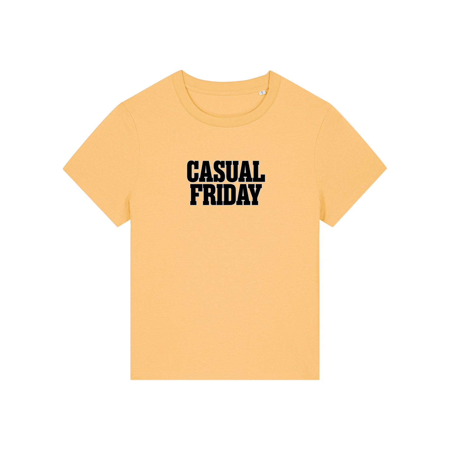 yellow slogan t-shirt that reads 'casual friday'
