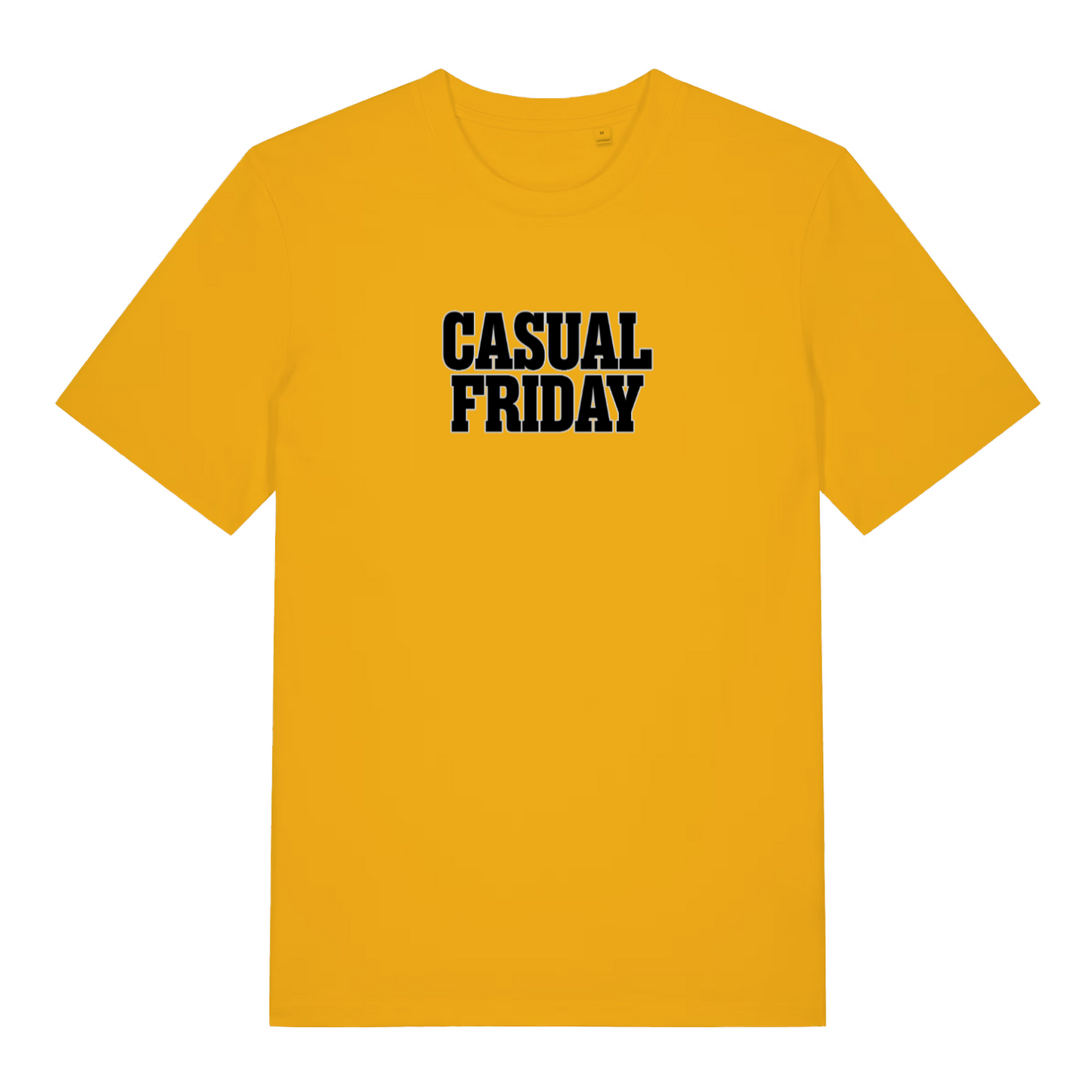 yellow slogan t-shirt with the text 'casual friday'