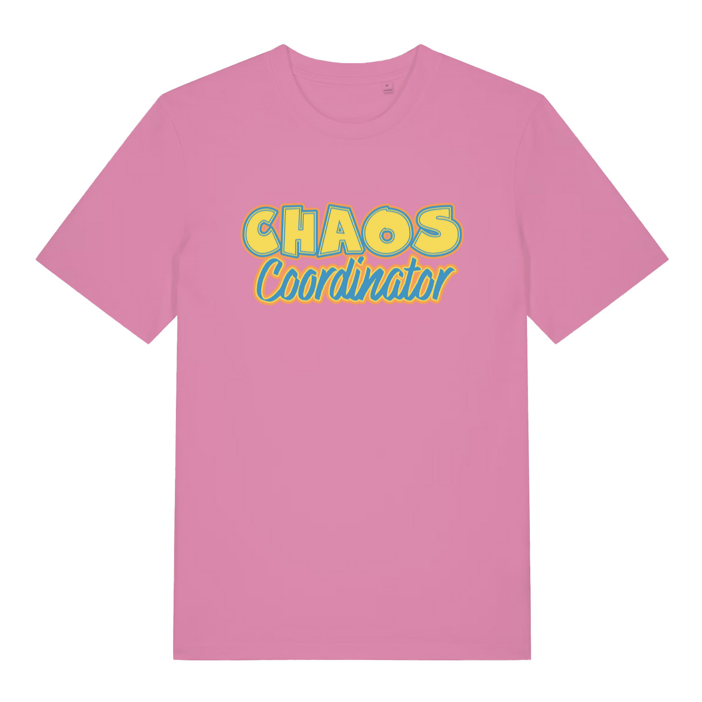pink women's slogan t-shirt with the text 'chaos coordinator'