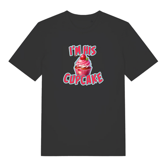black women's matching t-shirt with the graphic of a cupcake and the slogan 'i'm his cupcake'