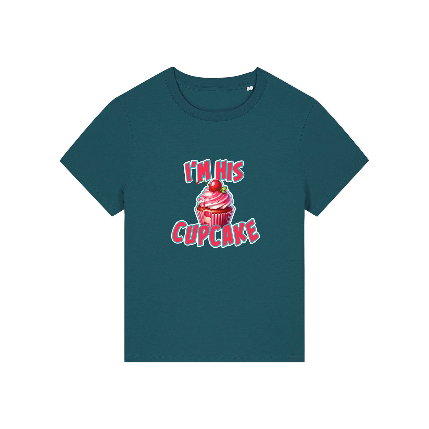 teal matching t-shirt with the graphic of a muffin and the slogan 'i'm his cupcake'