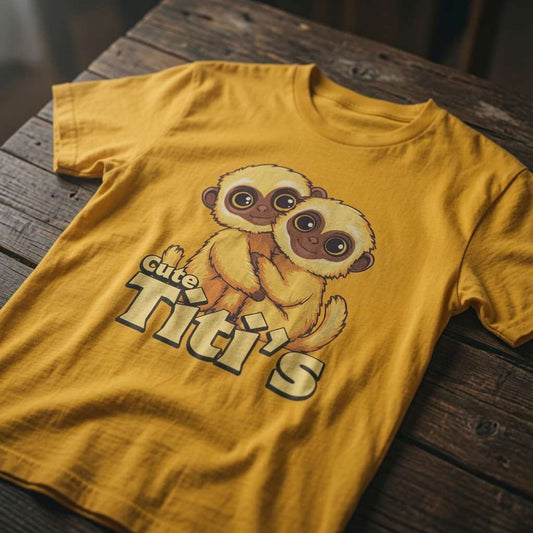 Yellow Cute Titi's t-shirt on wood, mens funny witty animal pun graphic tee