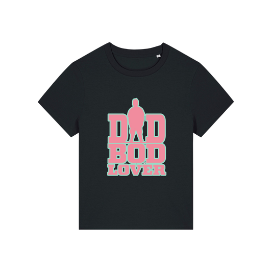 black slogan t-shirt with 'dad bod lover'