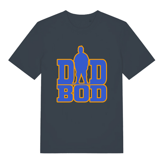 Ink grey Dad Bod T-shirt flat lay featuring funny dad silhouette design