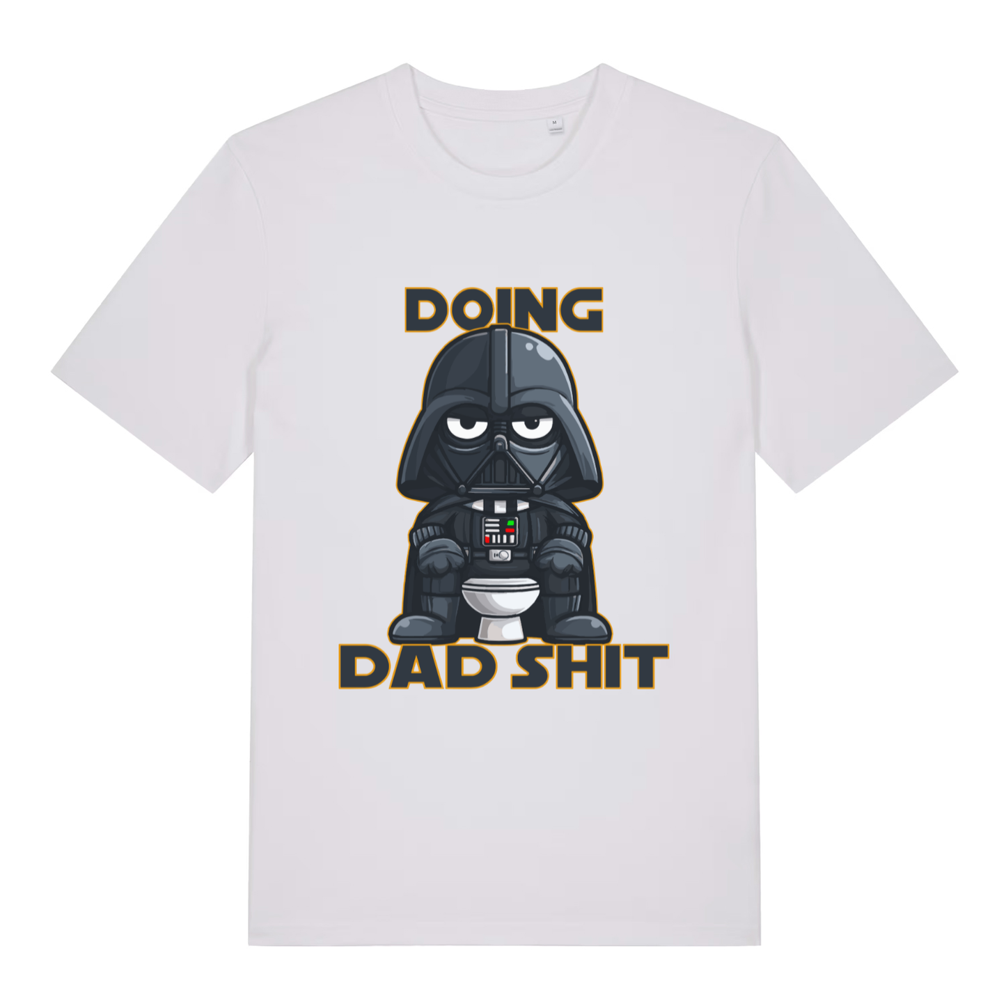 White Dad Shit T-shirt flat lay with clean cute character on toilet dad shit graphic