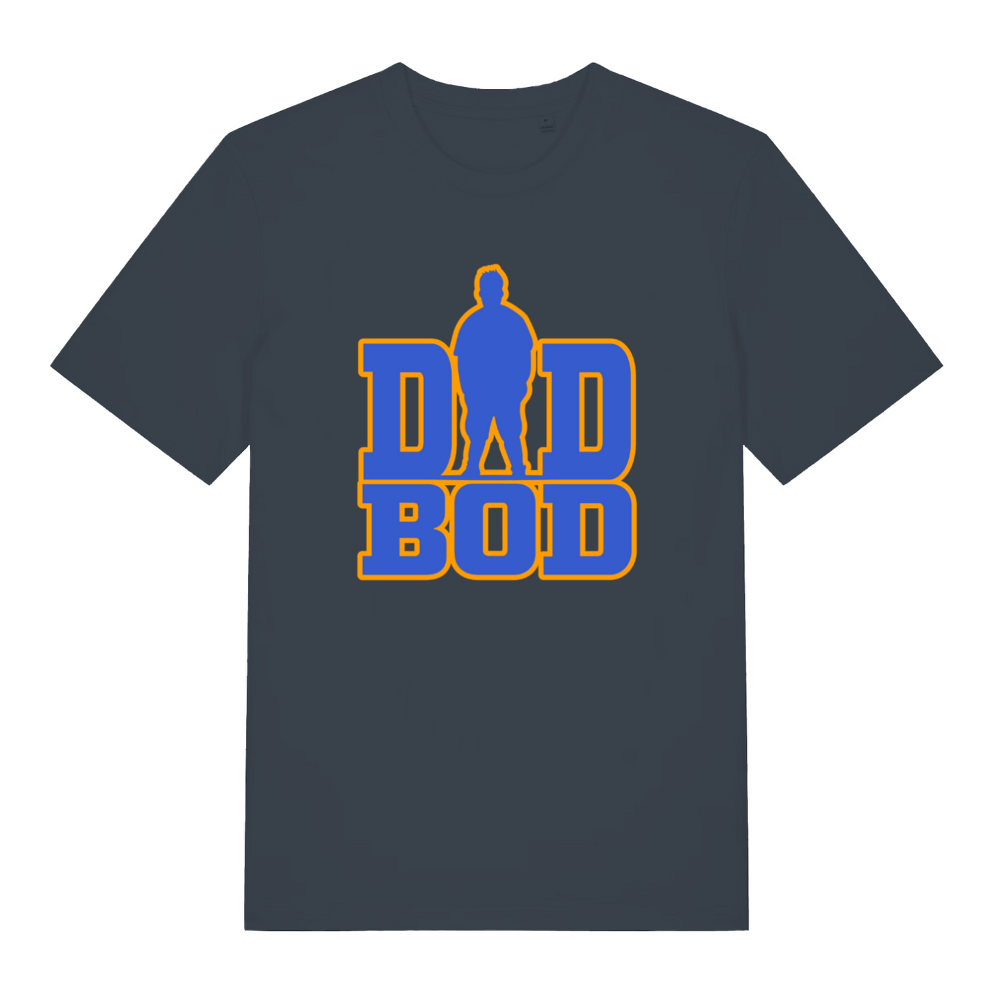ink grey slogan t-shirt with the text 'dad bod' and the graphic of a chubby man outline instead of the A in 'dad'
