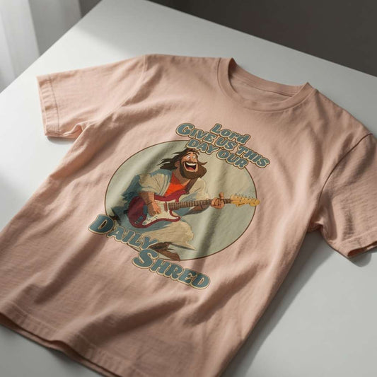 Peach Daily Shred t-shirt, witty jesus pun humorous shirt