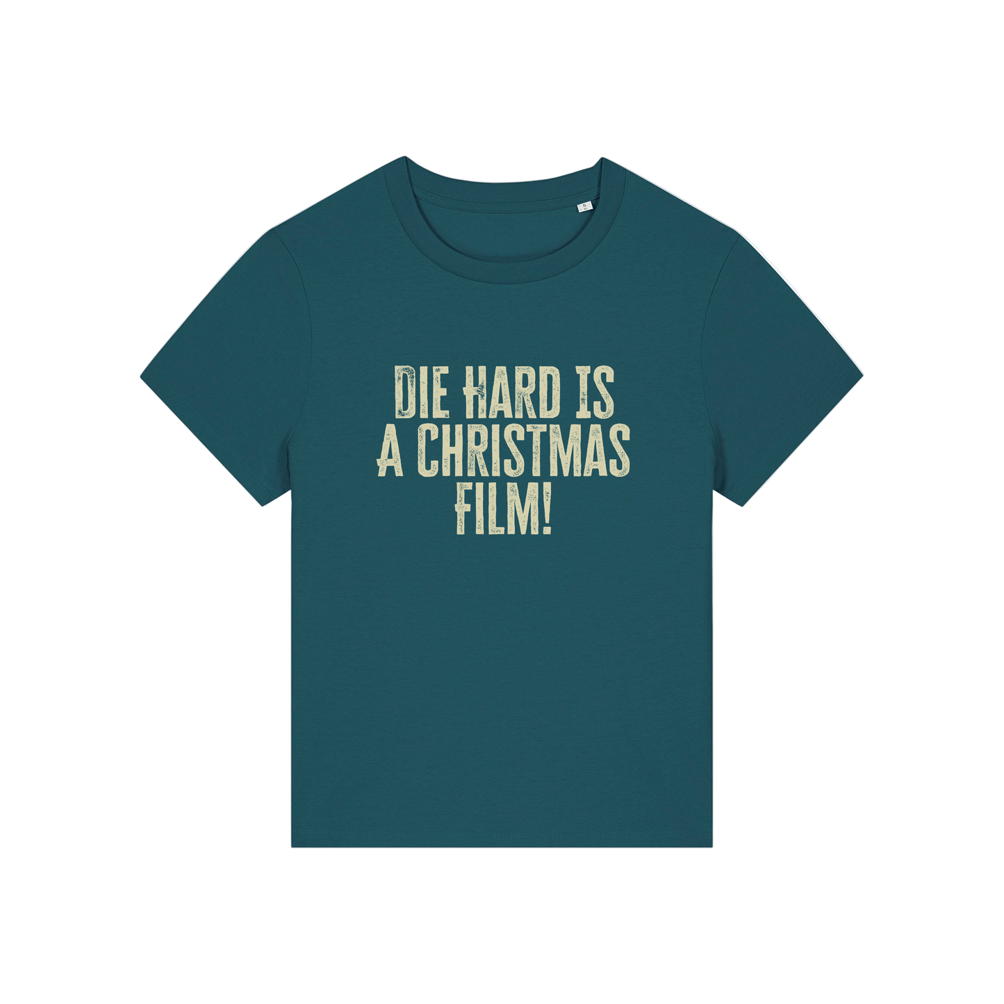 teal christmas t-shirt with the slogan 'die hard is a christmas film'