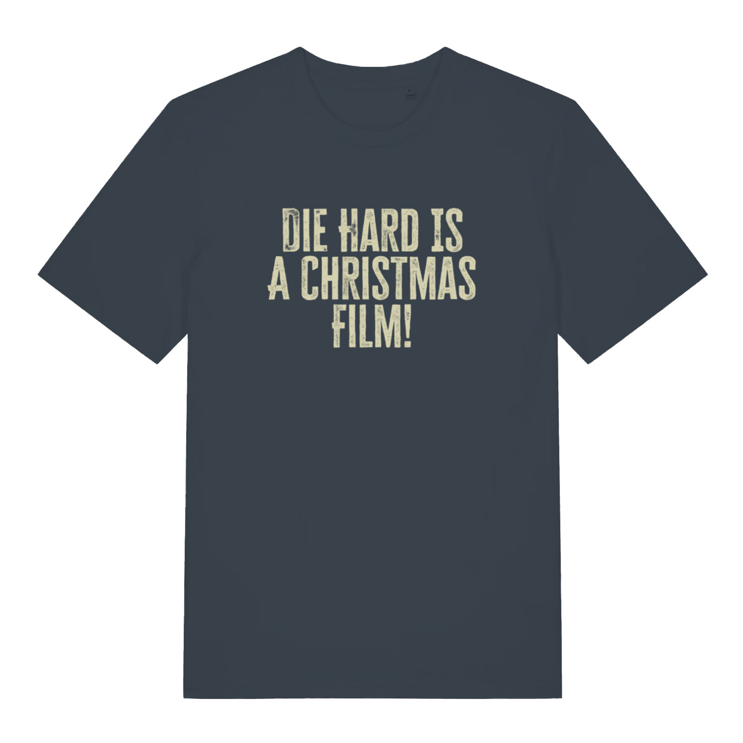 ink grey christmas t-shirt with the slogan 'die hard is a christmas film'