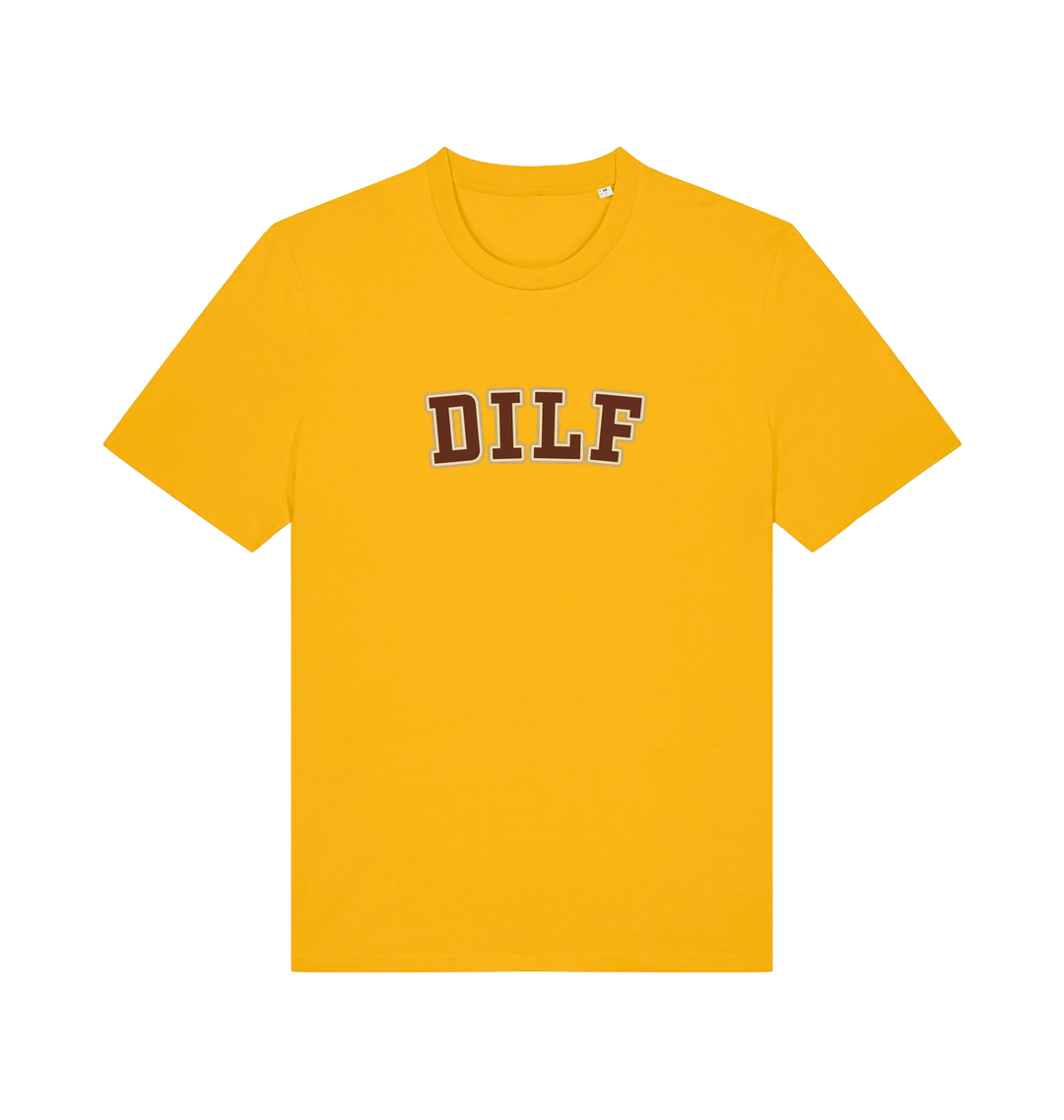 yellow funny dad t-shirt with the slogan 'dilf'