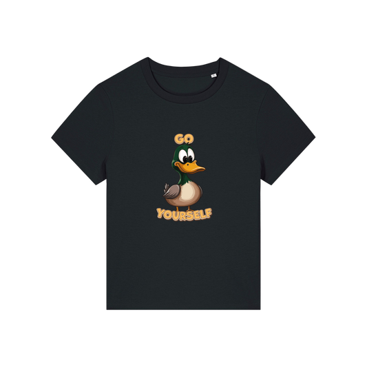 black funny animal t-shirt with the graphic of a duck and the slogan 'do yourself'