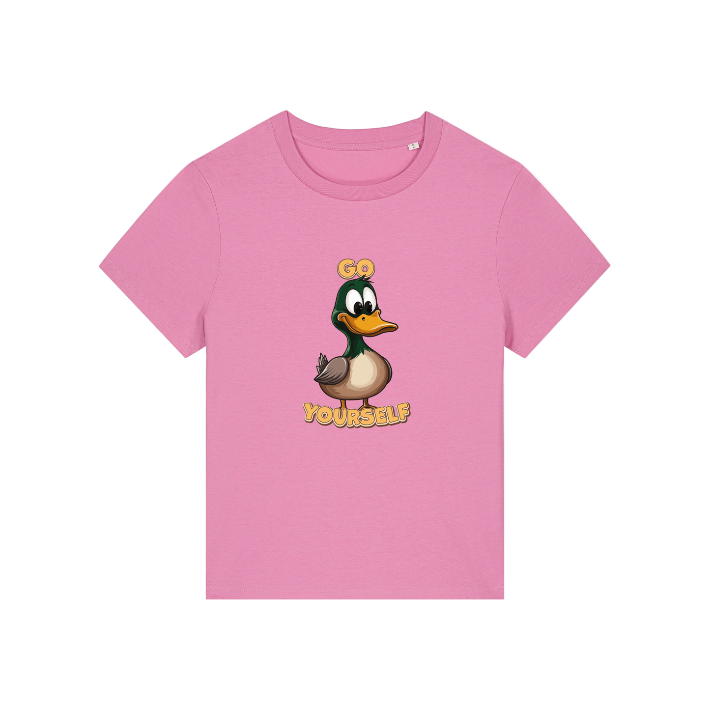 pink funny animal t-shirt with the graphic of a duck and the slogan 'do yourself'
