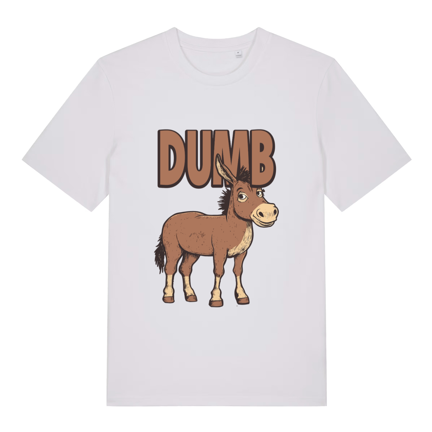 White Dumb Ass T-shirt flat lay with clean donkey "Dumb Ass" slogan design