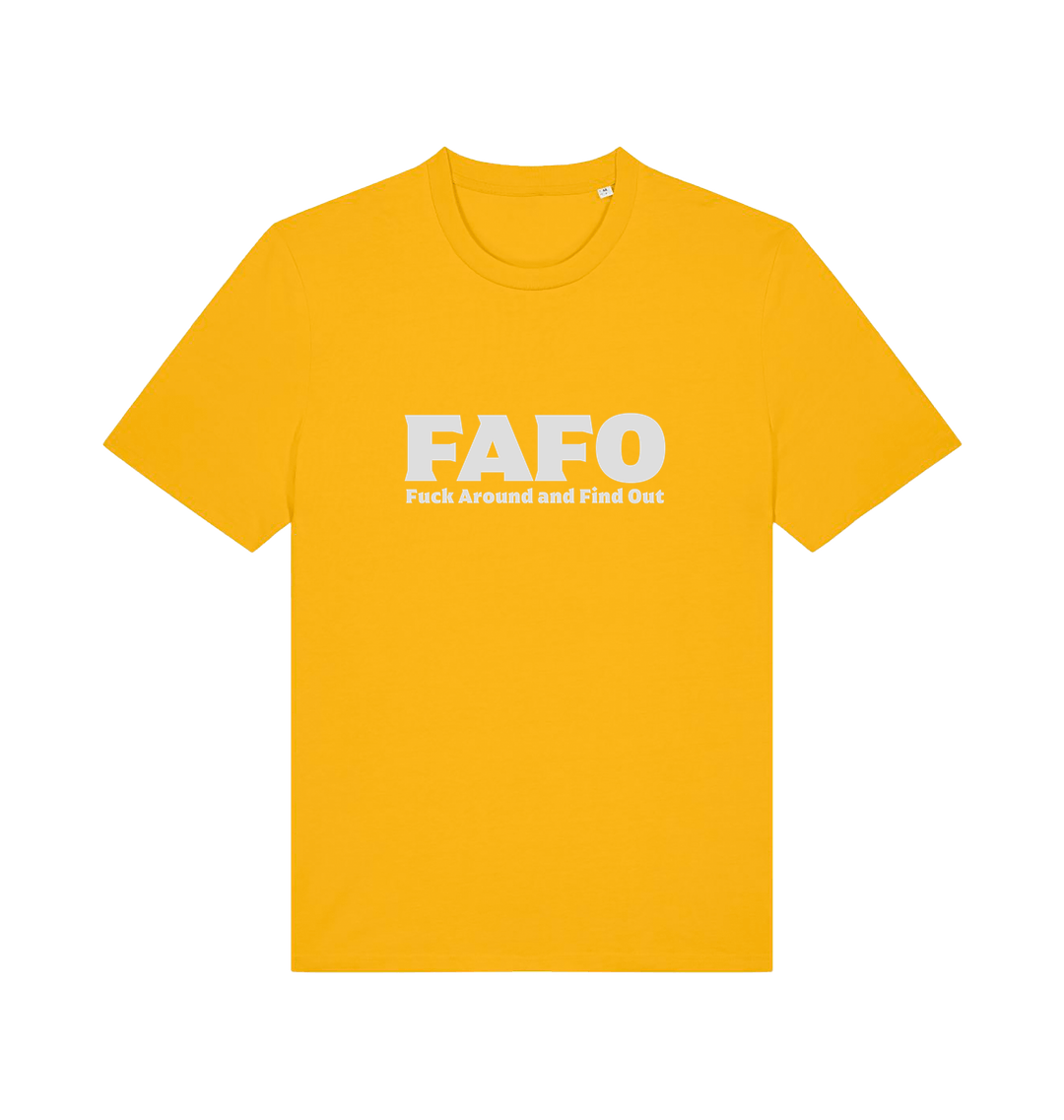 yellow gen x t-shirt with 'FAFO Fuck Around and Find Out' slogan