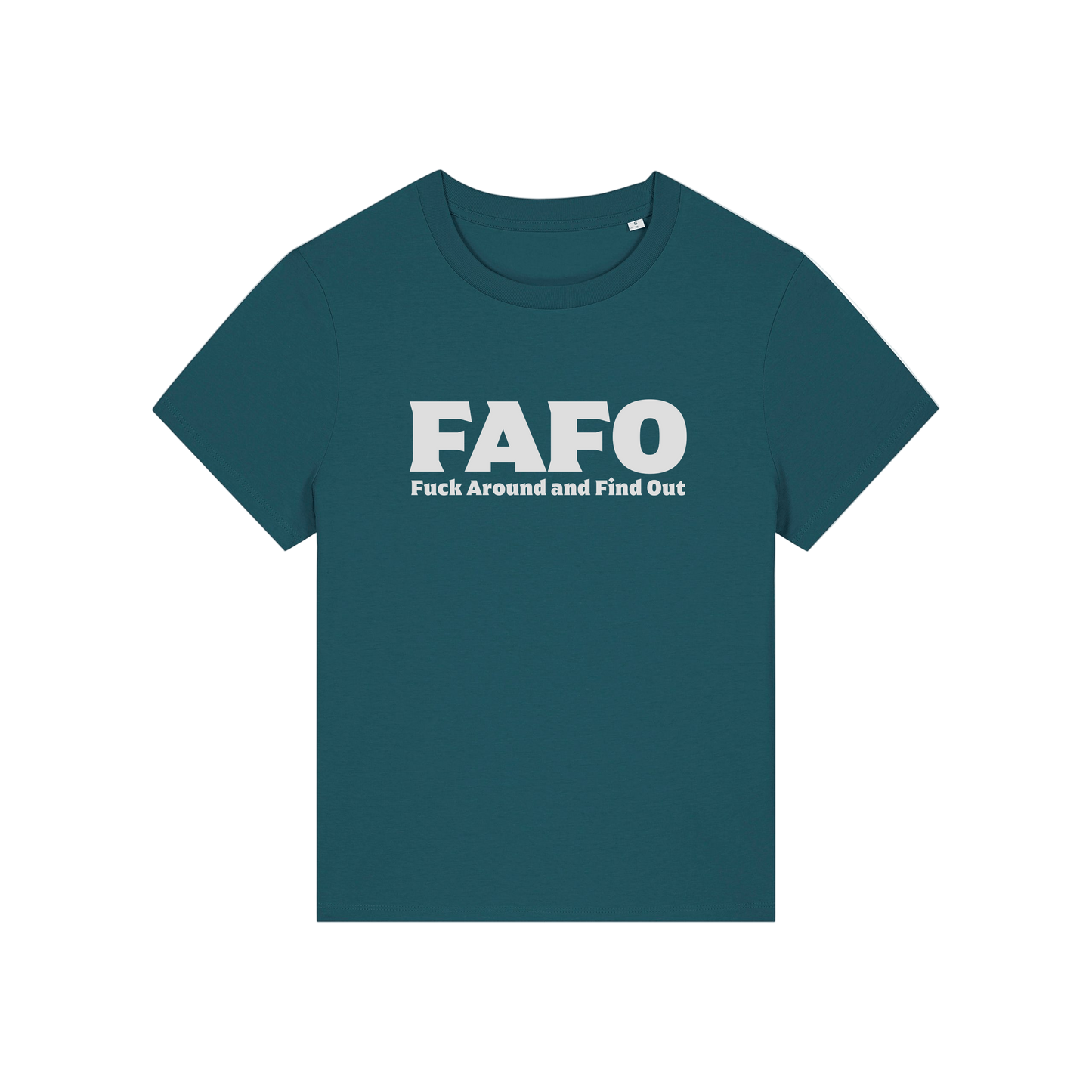 teal gen x t-shirt with the slogan 'fafo - fuck around and find out'