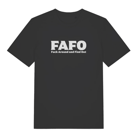 black gen x t-shirt with the slogan 'fafo fuck around and find out'