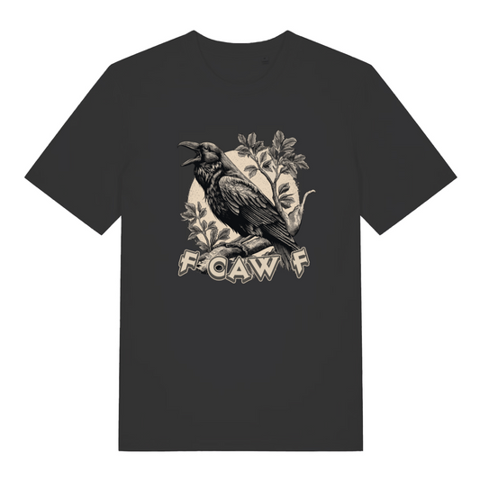 black women's funny animal t-shirt with the graphic of a crow and the text 'Fcawf'