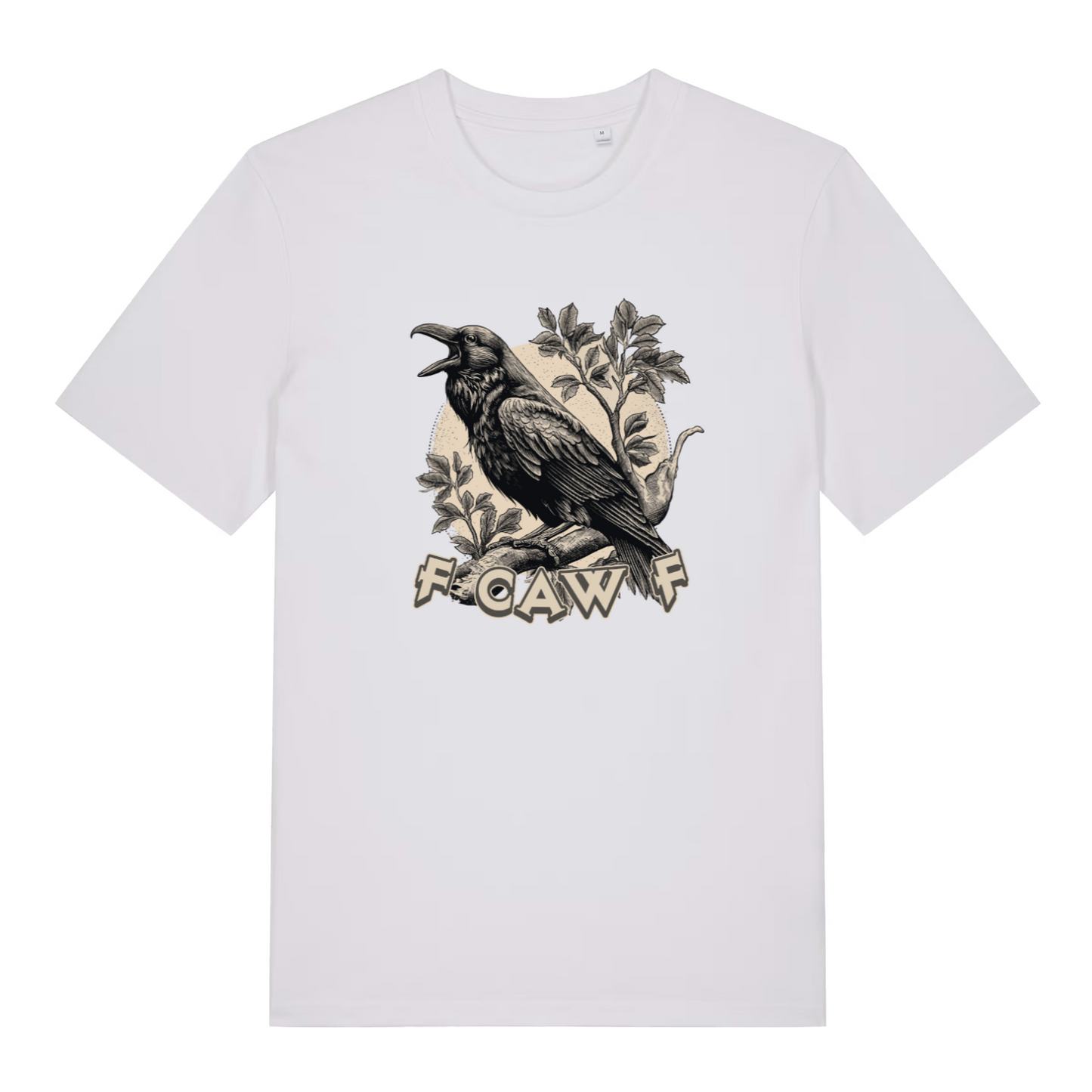 white funny offensive t-shirt with the graphic of a crow and the slogan 'fcawf'