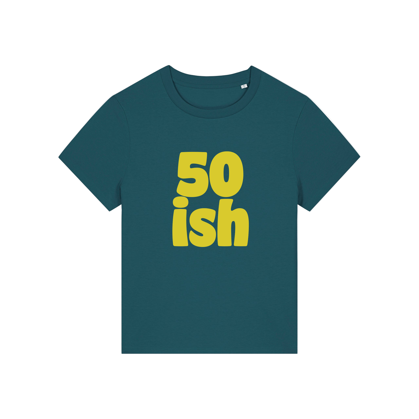 teal birthday t-shirt with the slogan '50 ish'