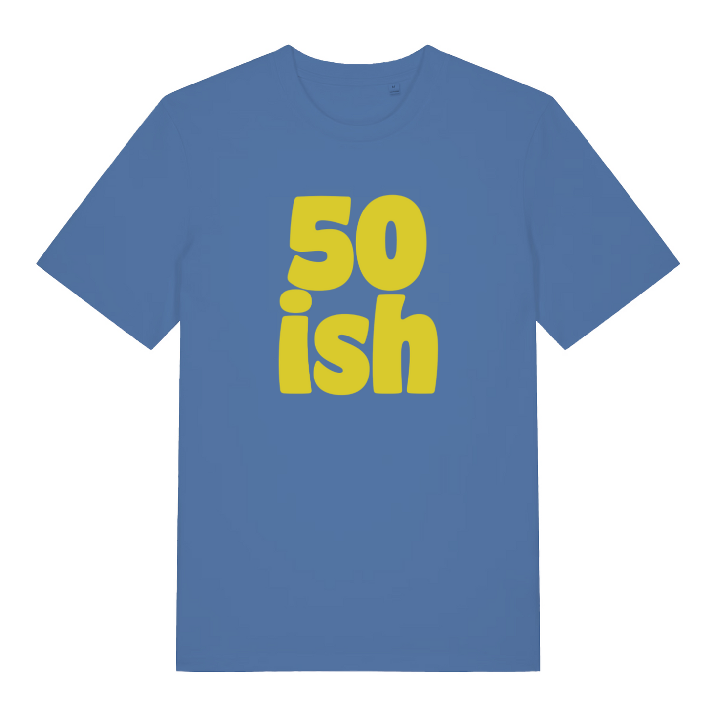 blue birthday t-shirt with the slogan '50-ish'