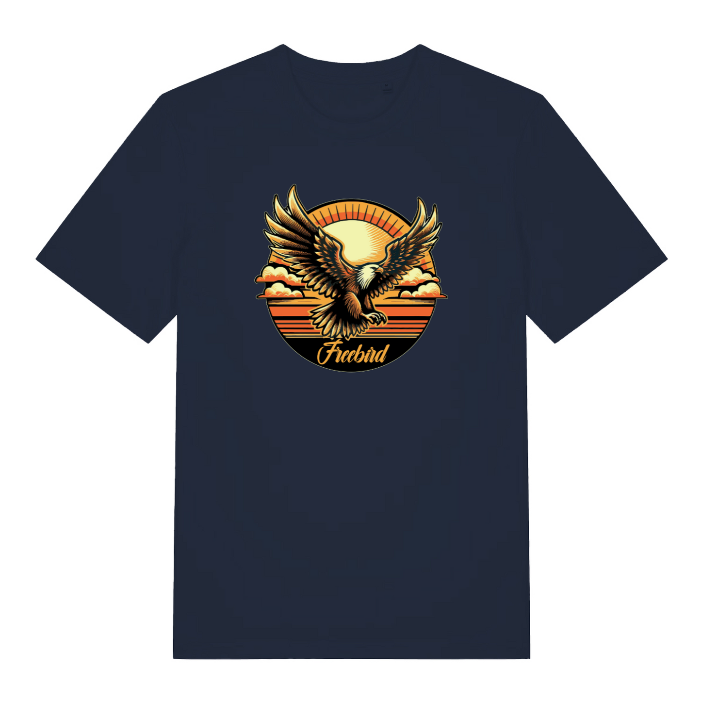 navy music t-shirt with the graphic of an eagle and the slogan 'freebird'