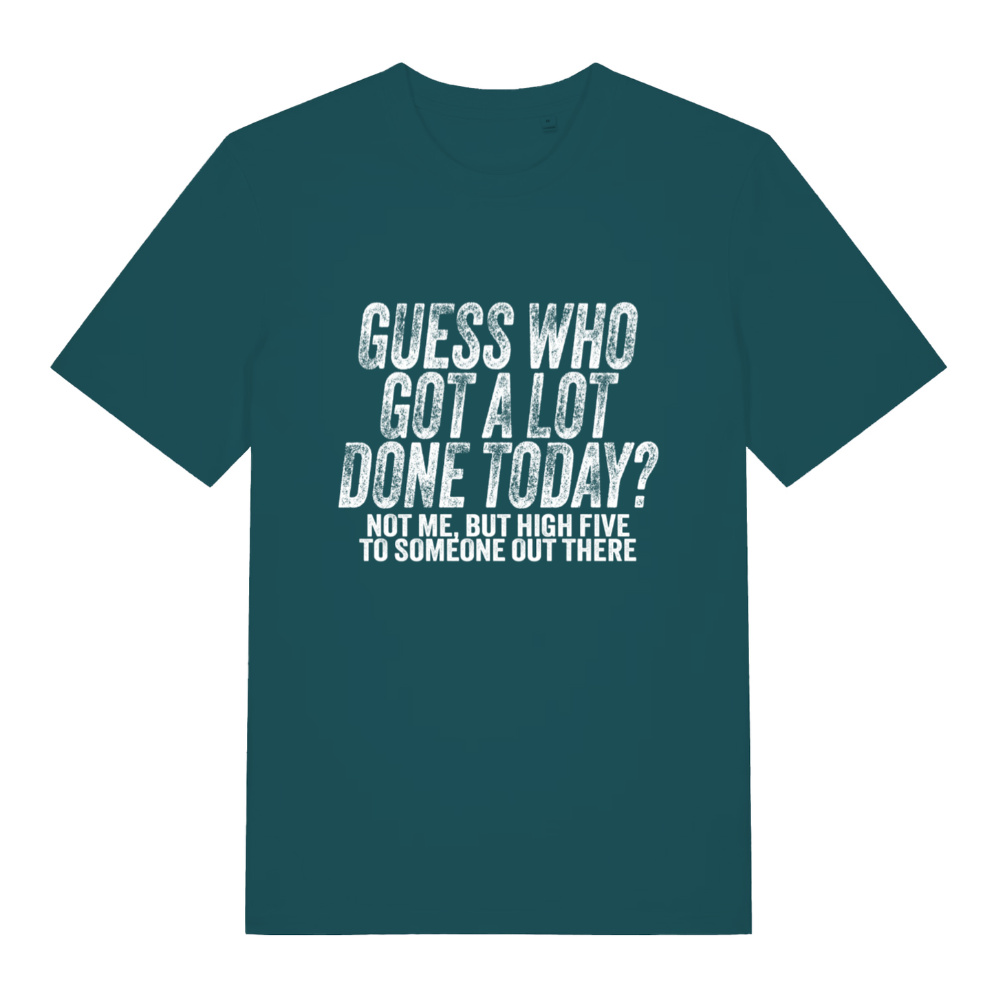 Stargazer women's Guess Who T-shirt flat lay displaying sarcastic guess who got a lot done today design