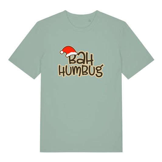 green women's christmas t-shirt with 'Bah Humbug' text and Santa hat graphic