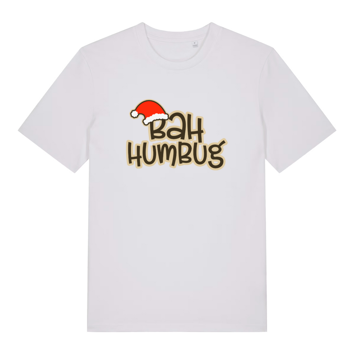 white women's christmas t-shirt with 'Bah Humbug' text and Santa hat graphic