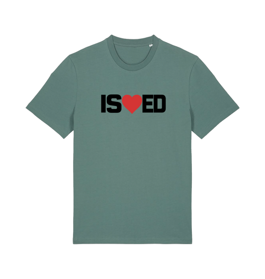 green funny slogan t-shirt with a love heart in the middle of the letter 'I S E D' so that it reads 'i sharted'