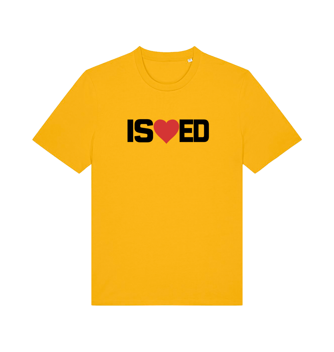 yellow funny slogan t-shirt with a love heart in the middle of the letter 'I S E D' so that it reads 'i sharted'
