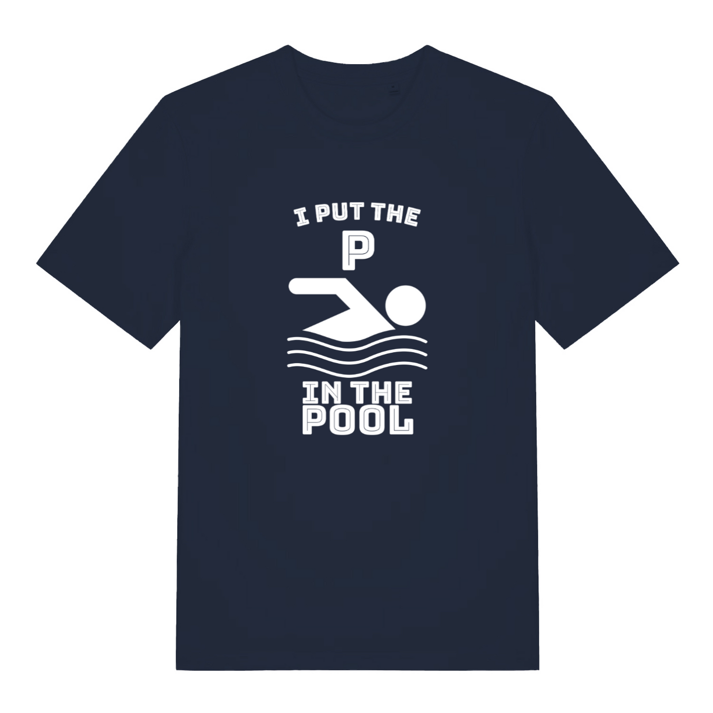 navy funny offensive t-shirt with the slogan 'i put the p in pool'