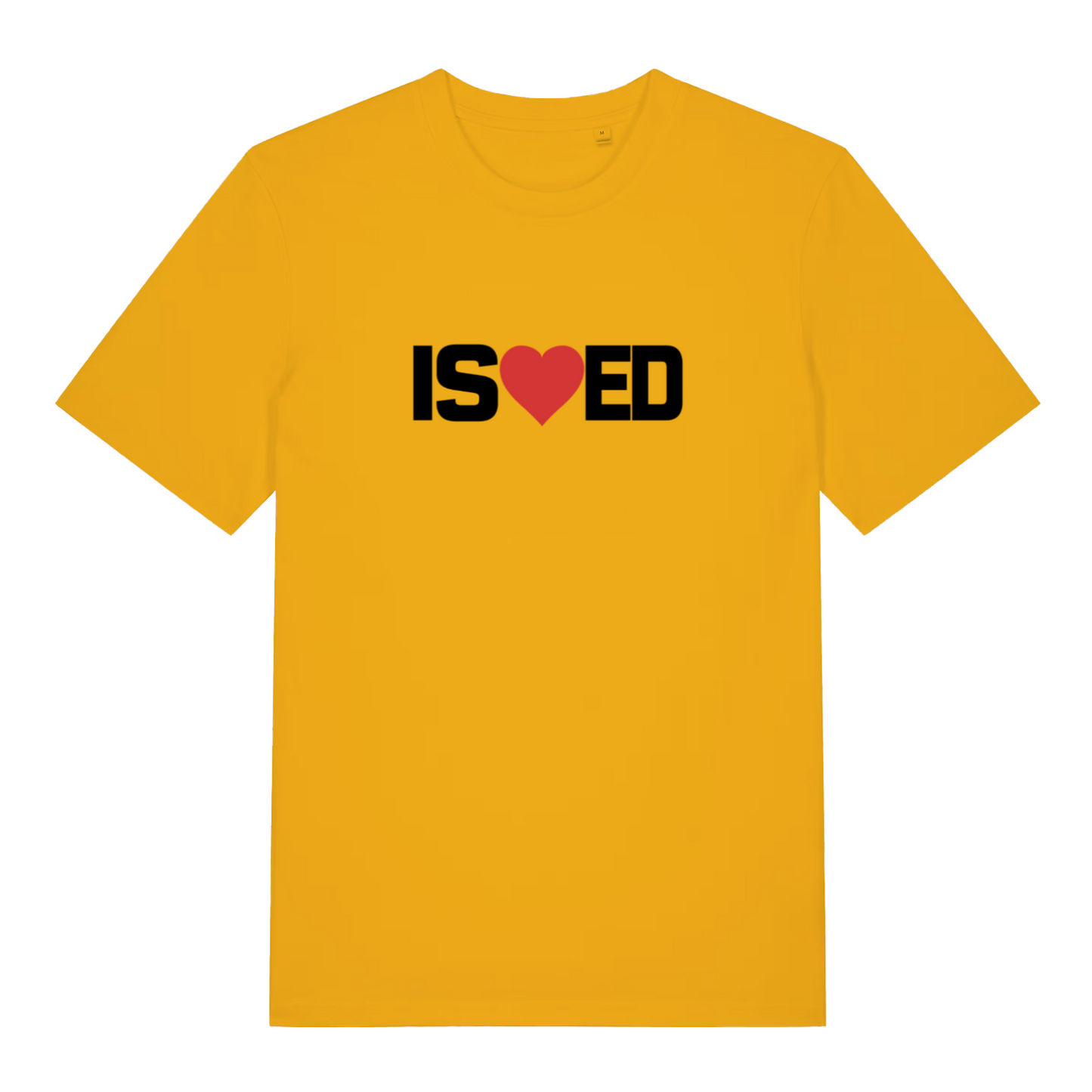 yellow funny slogan t-shirt with the slogan 'i sharted' but with a heart in the middle of the s and e