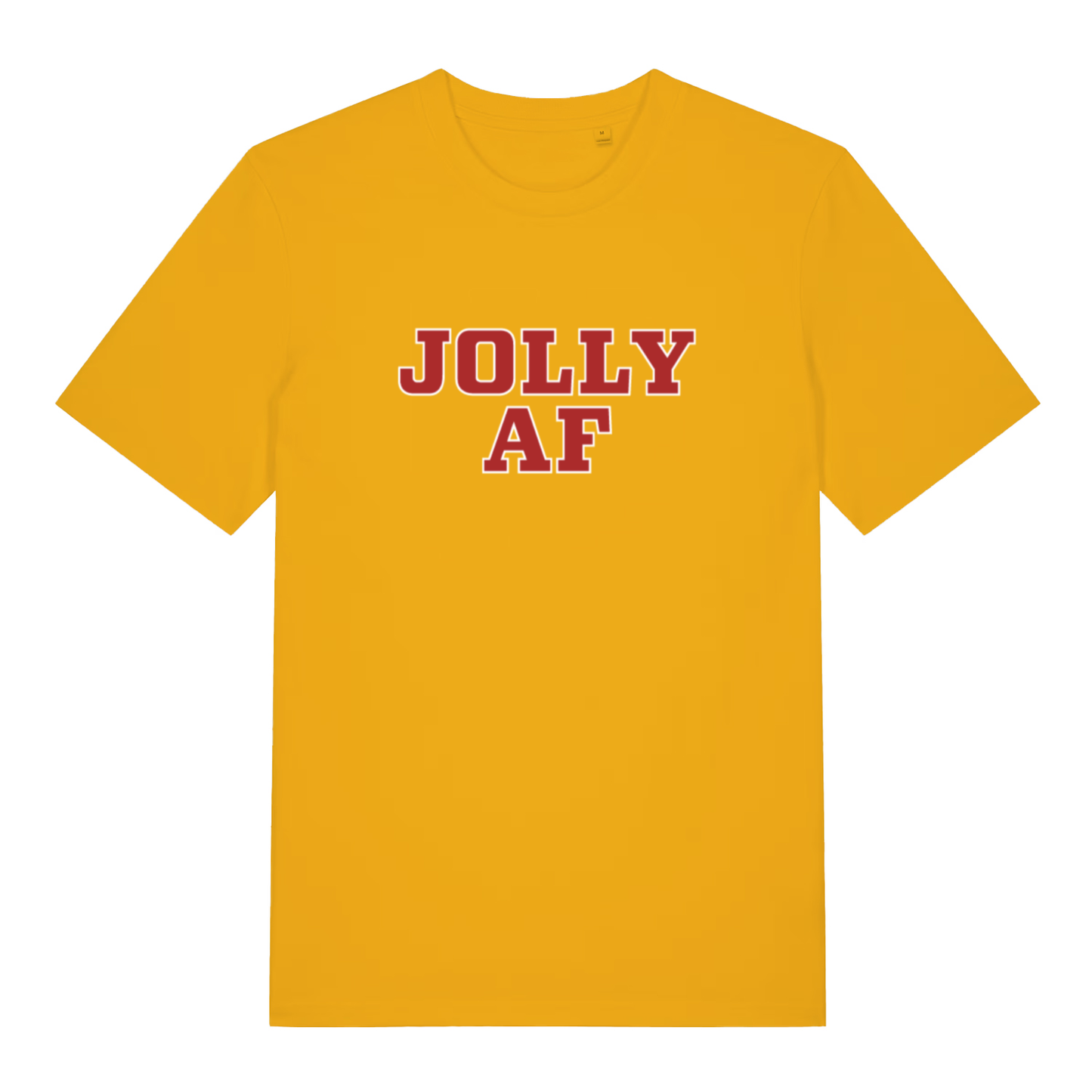 Yellow Jolly AF funny graphic t-shirt featuring bold “JOLLY AF” festive text