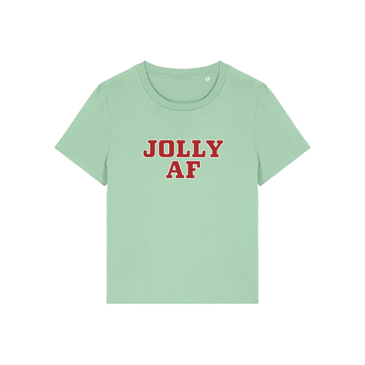 green christmas t-shirt with the slogan 'jolly af'