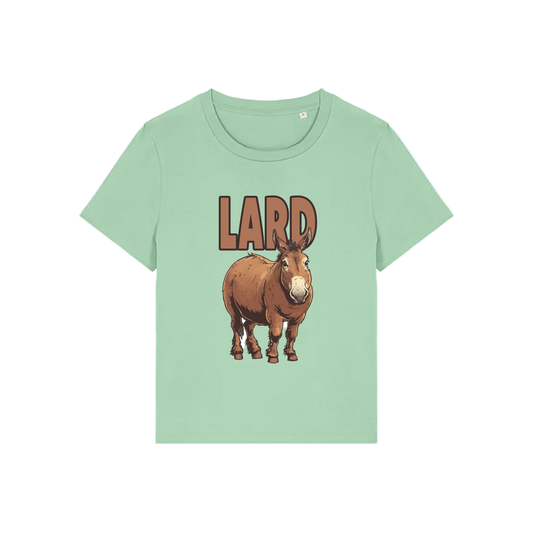green funny offensive t-shirt with cartoon donkey and the slogan 'lard ass'